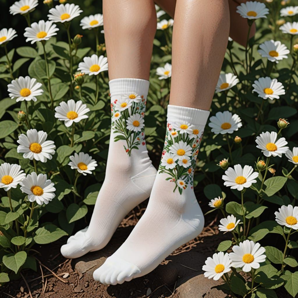 Woman's Socks with Flowers Growing, Photorealistic HD