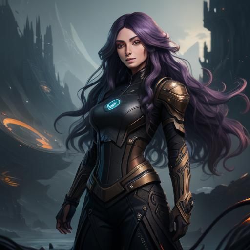 Futuristic Girl with Long Wavy Hair in Detailed Painting