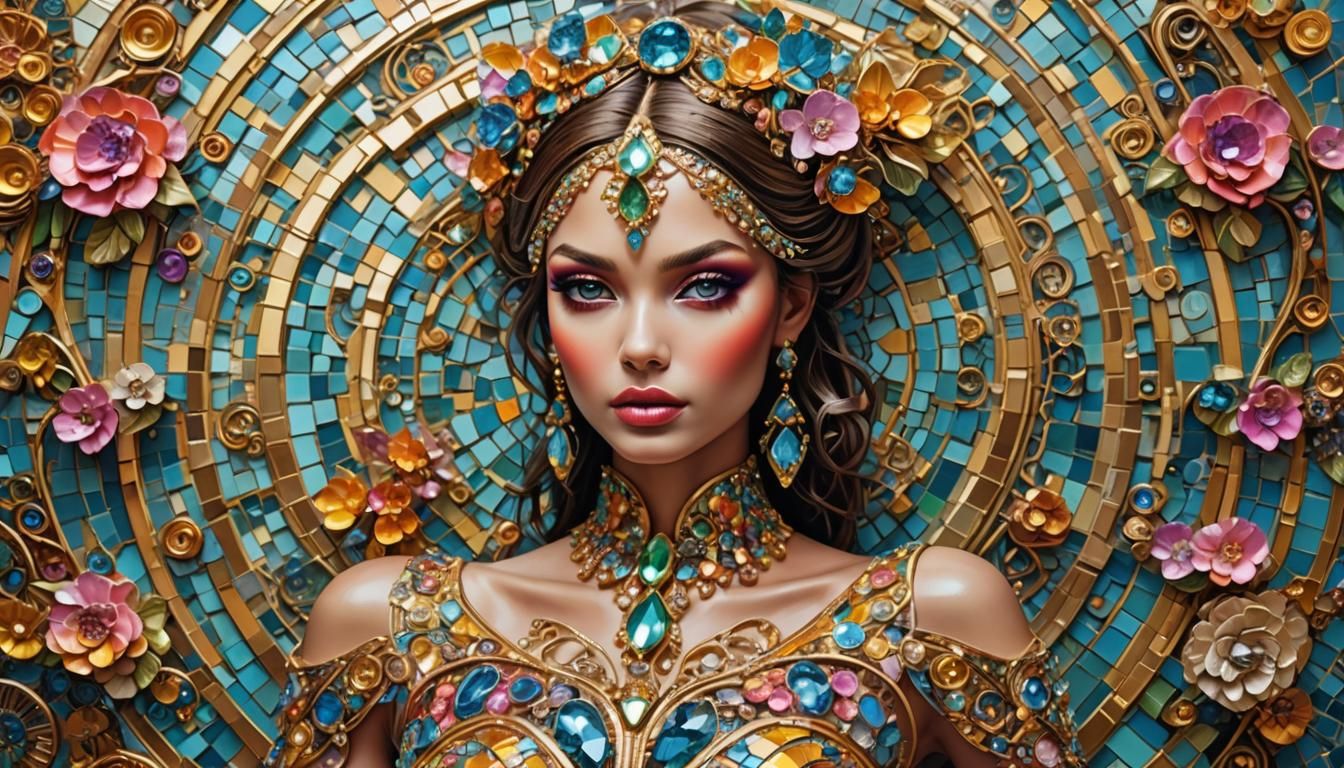 Futuristic Supermodel in Gold with Vibrant Colors