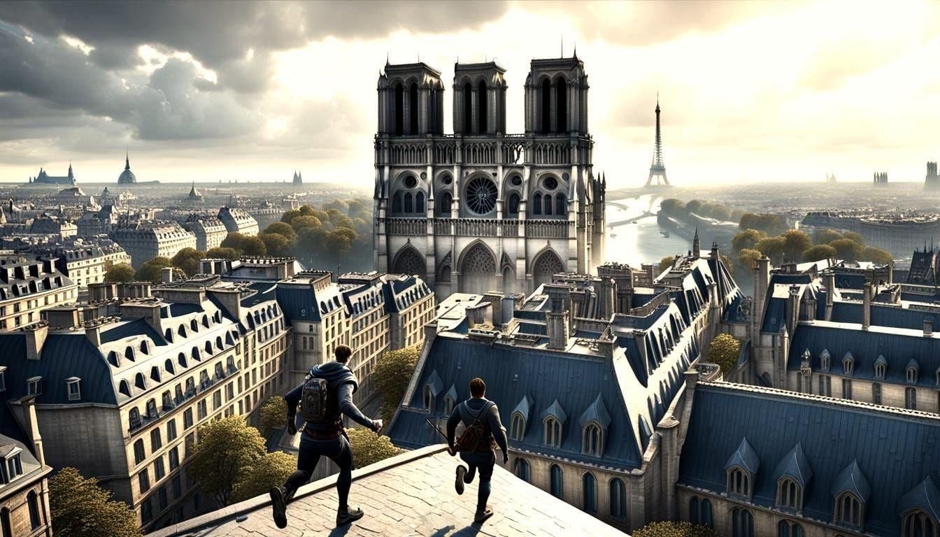 Boy Runs on Paris Rooftops: Matte Painting