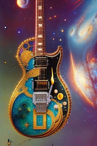 Electric Guitar of Stars in Steampunk Art Nouveau Style