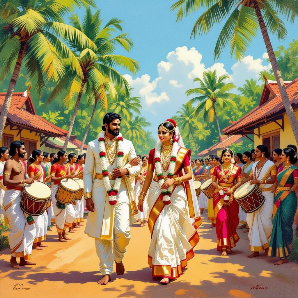 Kerala Wedding Procession in Raja Ravi Varma Style