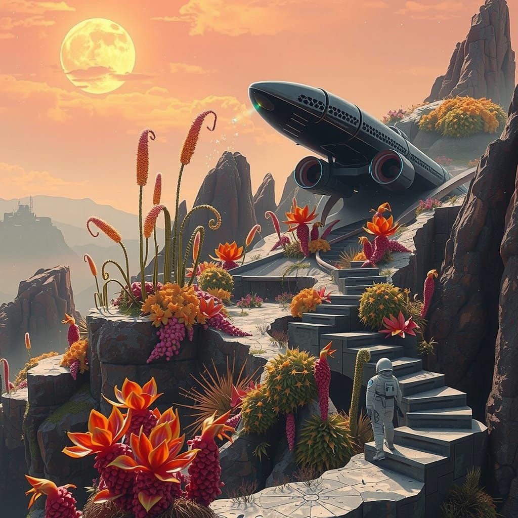 No Man's Sky Inspired Alien Garden with Iridescent Blooms