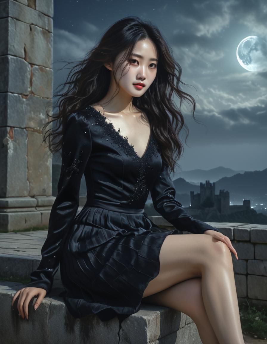 Chiaroscuro Oil Painting of Korean Woman in Castle