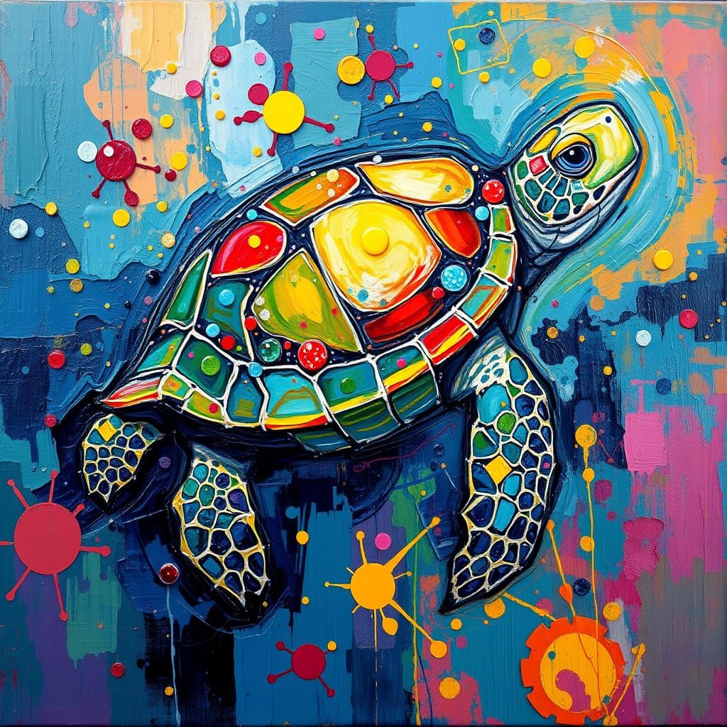 Enchanted Turtle in Vibrant Neo-Impressionist Style