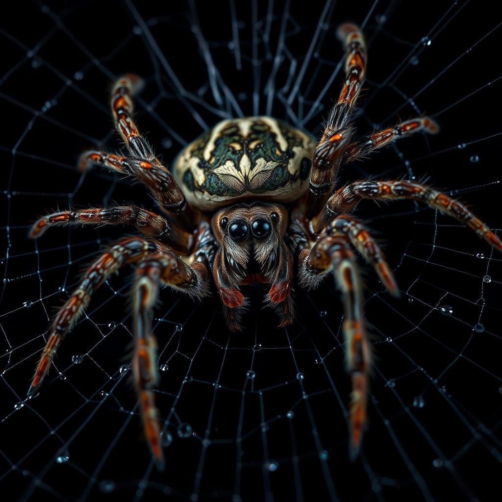 Massive Spider on a Delicate Web in Hyperrealistic Detail