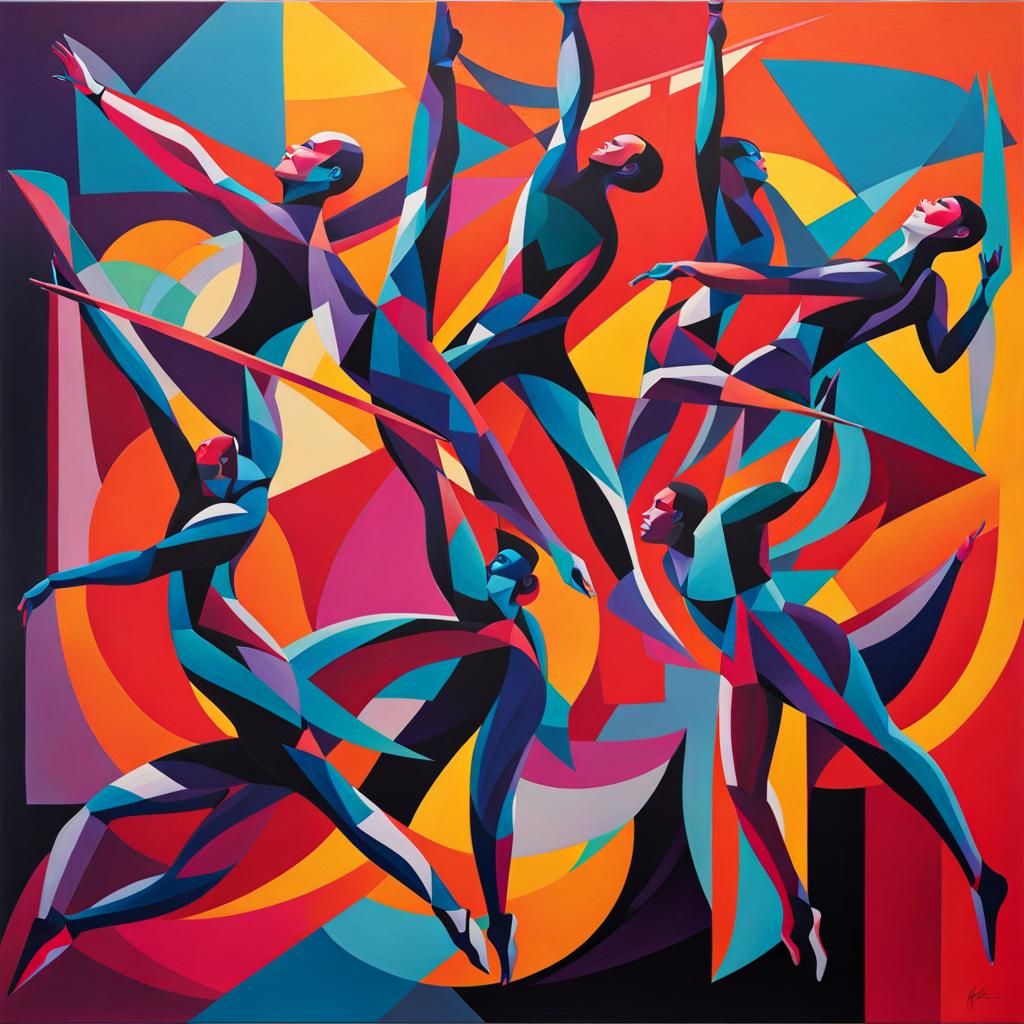 Abstract Gymnastics Painting with Bold Brushstrokes