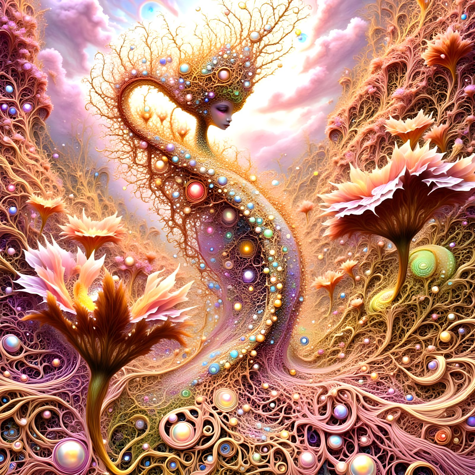 Mystical Spirit Creature in Intricate Patterned Style