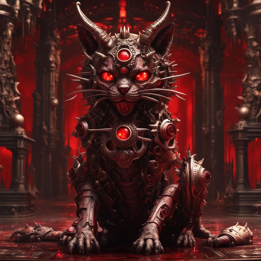 Steampunk Demon Cat in Hades Palace: Digital Art