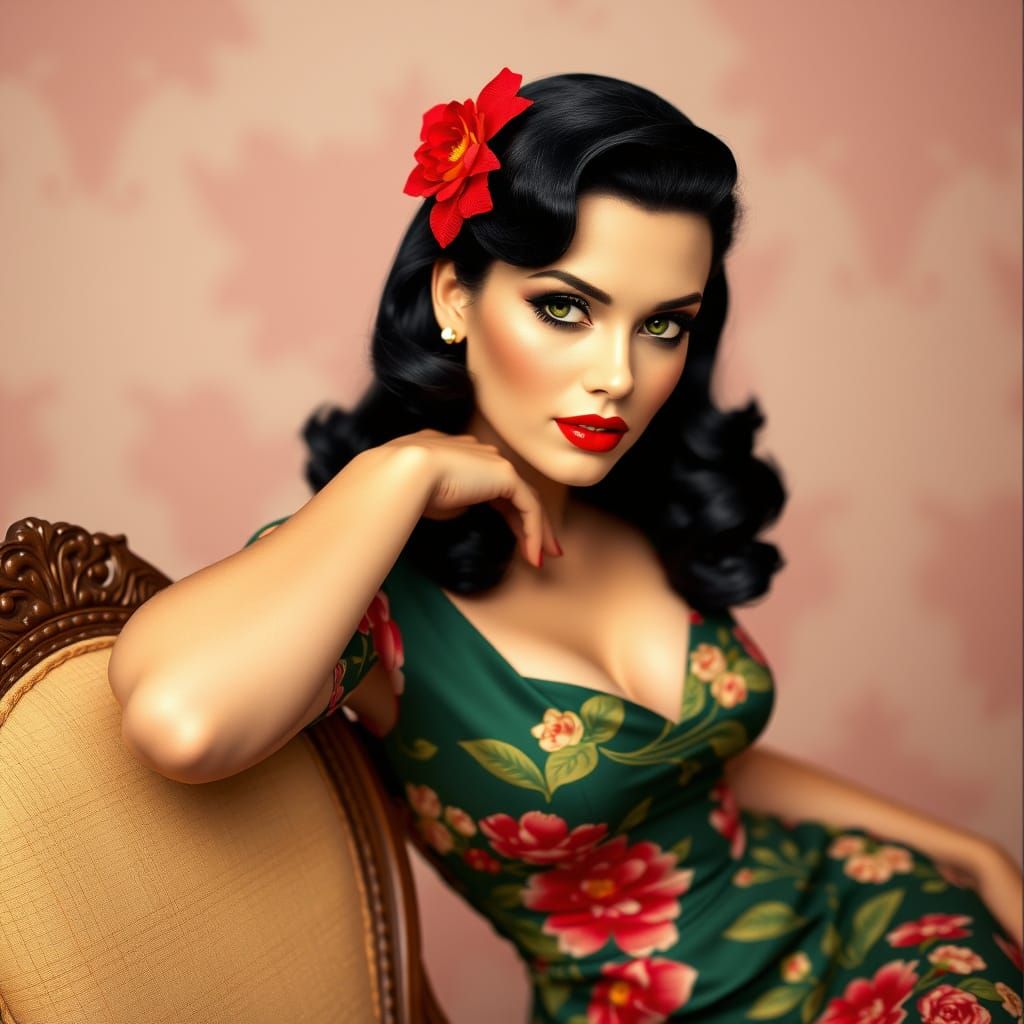 Glamorous 1940s Pin-Up Girl Portrait