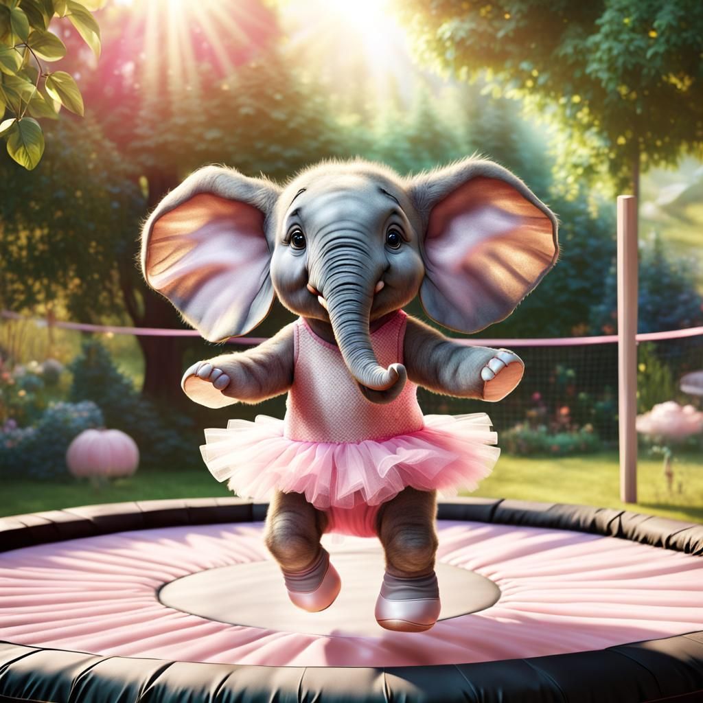 Whimsical Baby Elephant in Ballet Pose, Hyper-Realistic Digi...