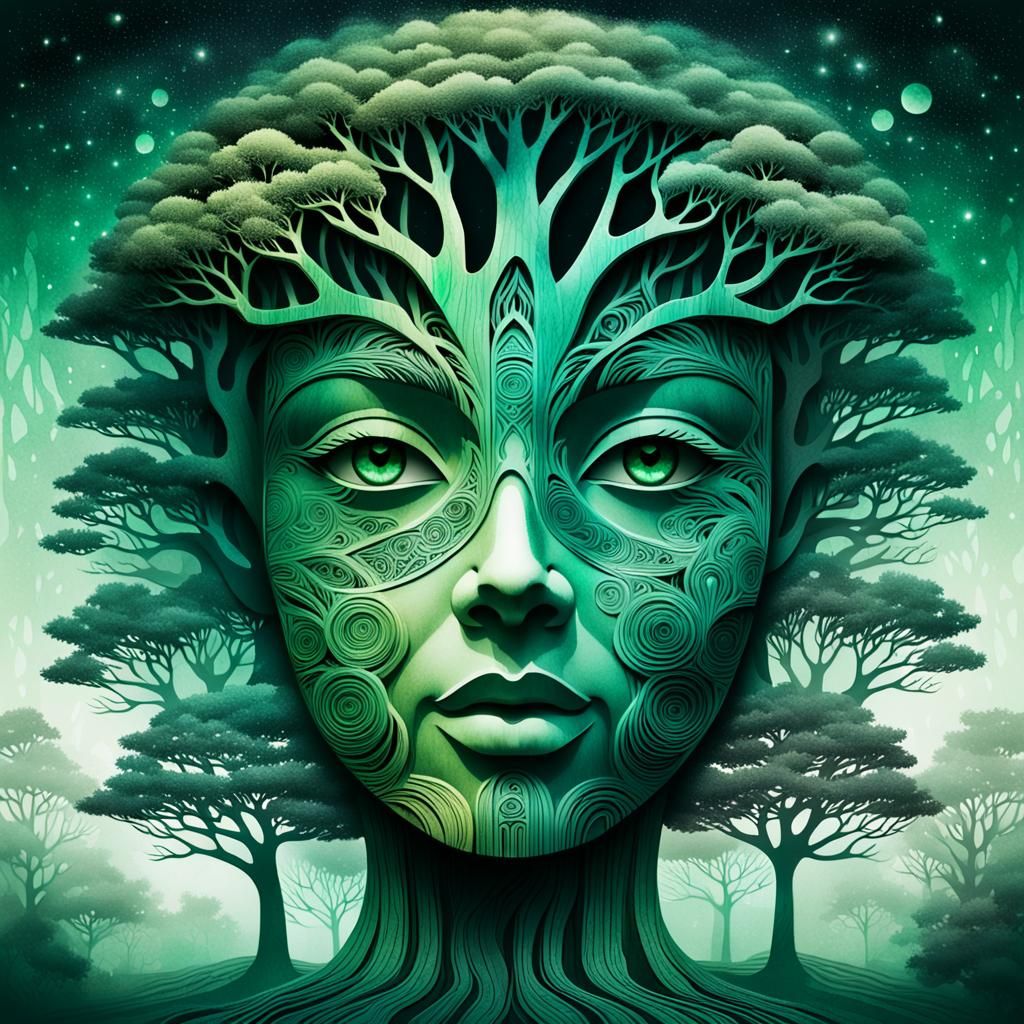 Kirigami Double Exposure: Face and Space Landscape