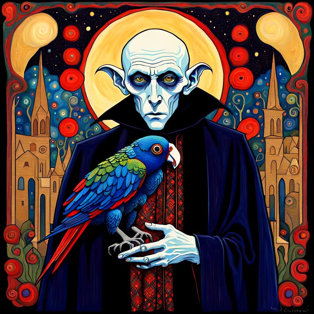 Nosferatu and Vampire Parrot in Klimt Style