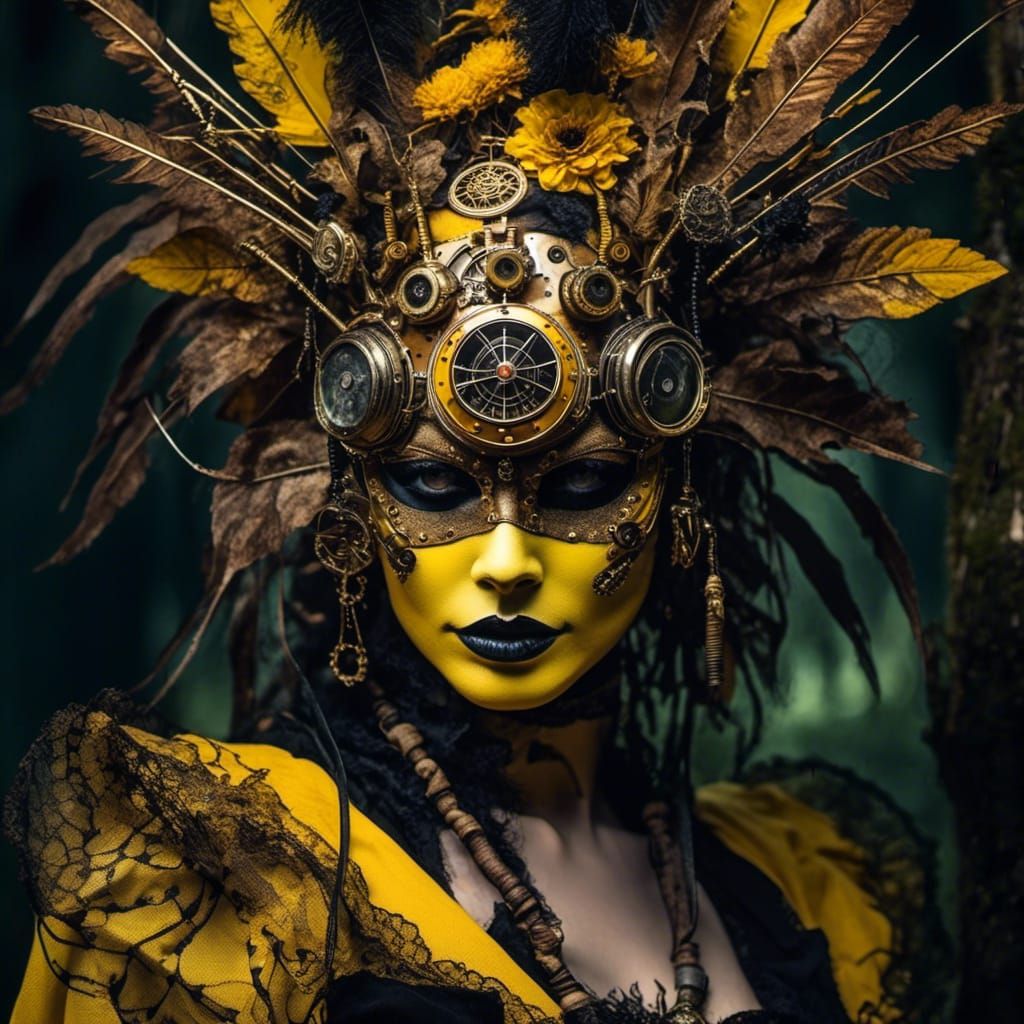 Steampunk Voodoo Witch in Yellow Forest