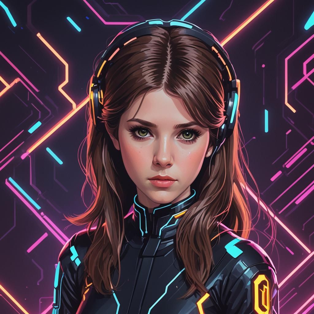 Anna Kendrick as 8-bit Tron Character