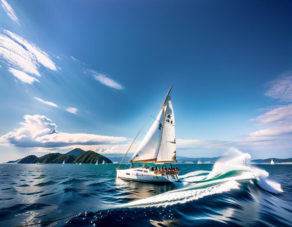 Sailboat in the Seto Inland Sea: Cinematic Film Still