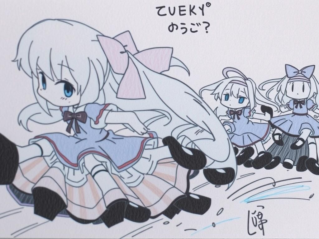 Anime Girl Cartoon Running with Multiple Legs