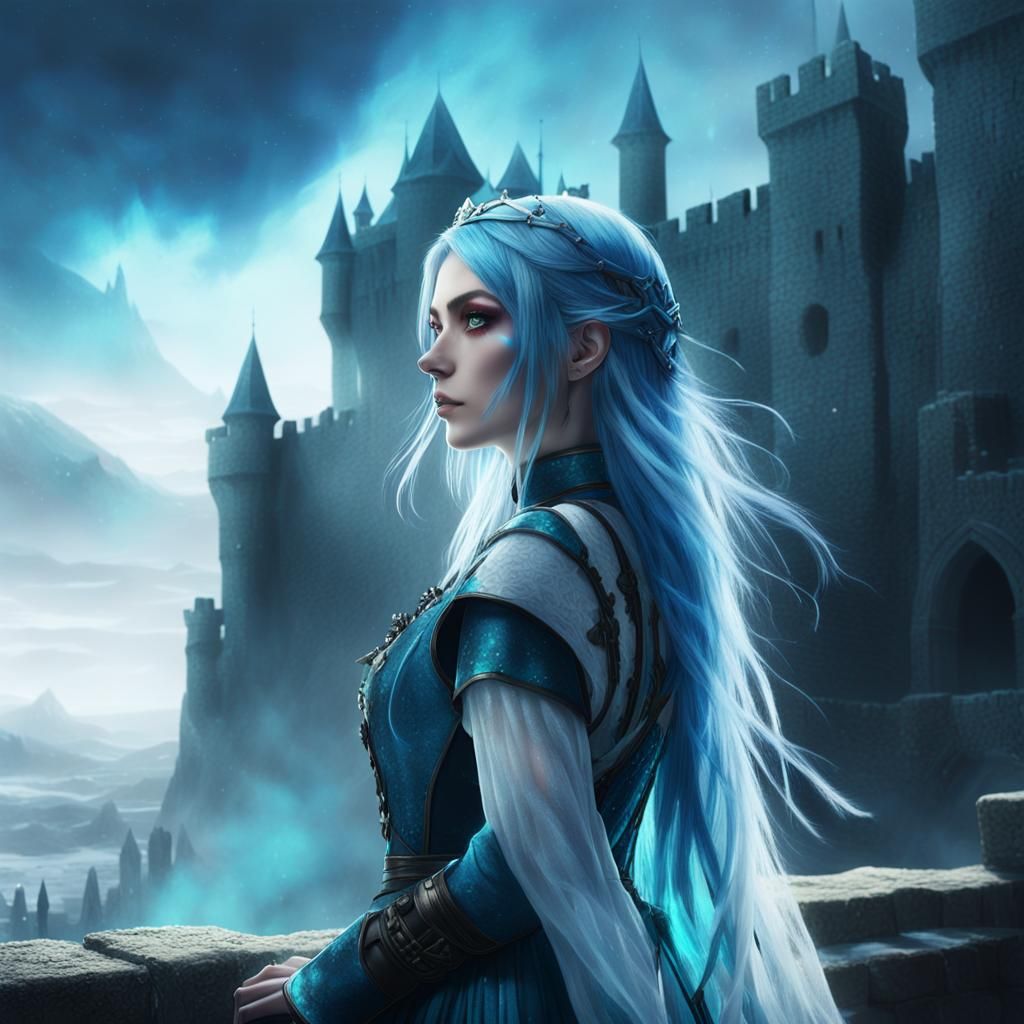 Ethereal Anime Ghost Girl at Medieval Castle