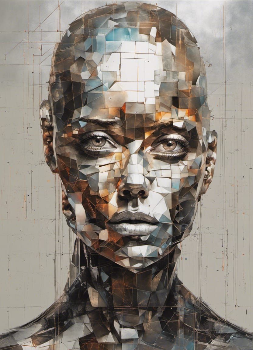 Iridescent Chrome Robot in Geometrically Surreal Style