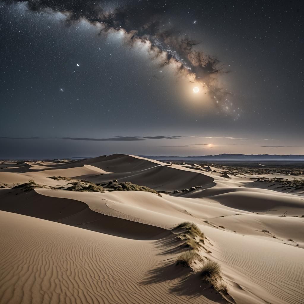 Epic Desert Landscape Under Starry Night Sky