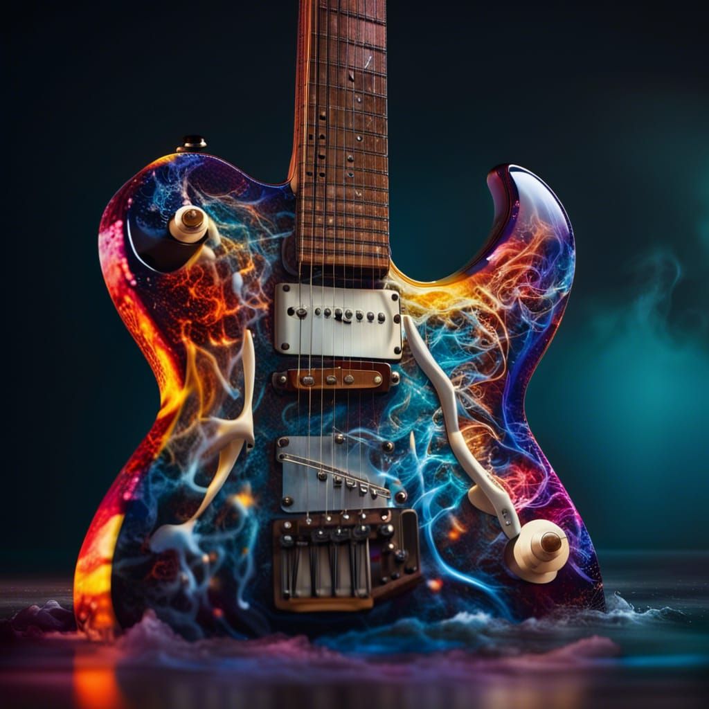 Hyperrealistic Guitar in Splash Art Style