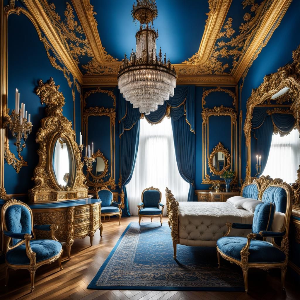 Extravagant Rococo Bedroom in Blue Tones