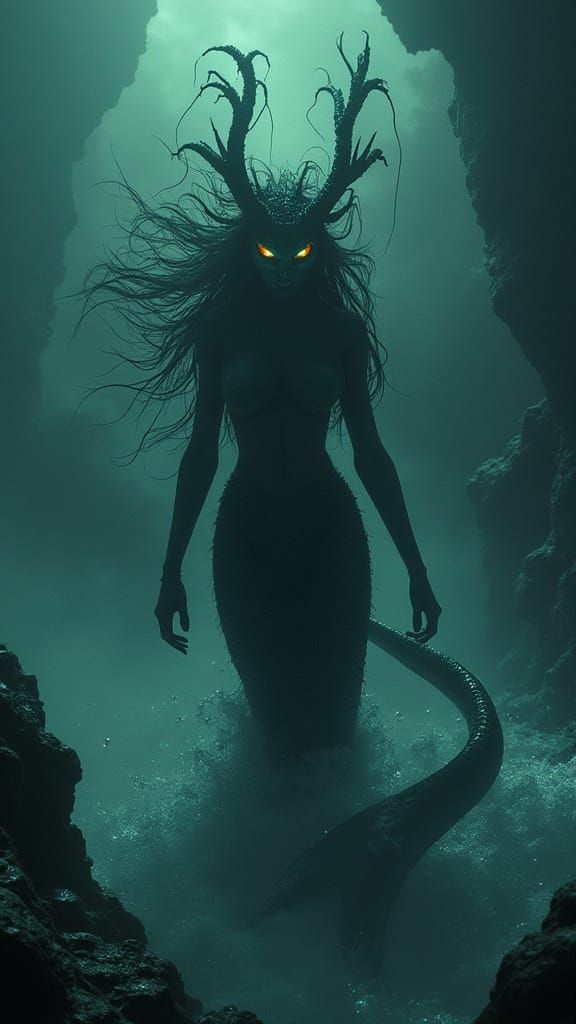 Eldritch Mermaid Rises from Dark Depths
