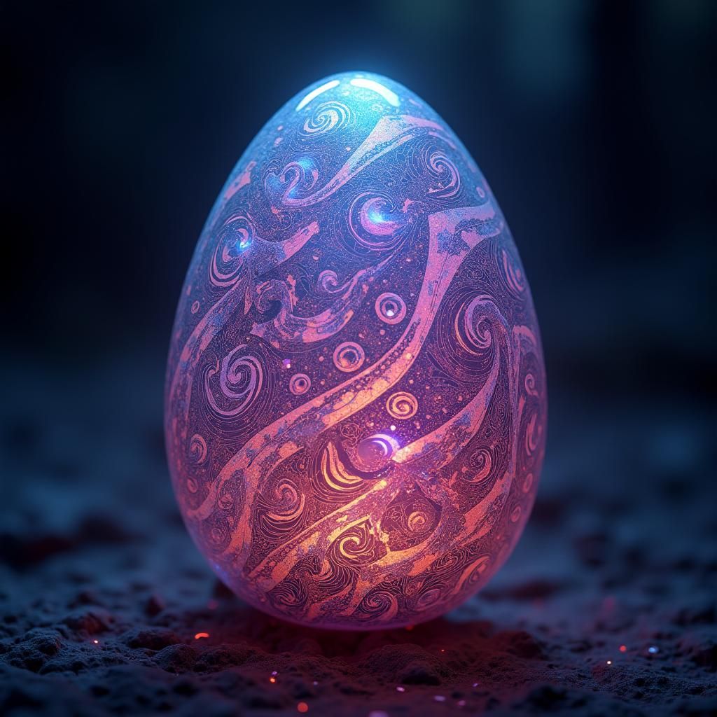 Iridescent Magic Egg Stone with Fractal Patterns