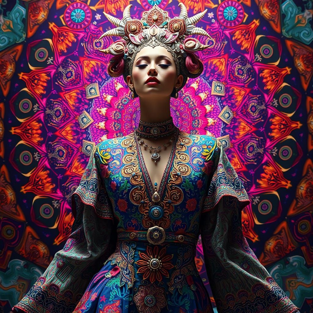 Kaleidoscopic Woman in Hyperrealistic Style