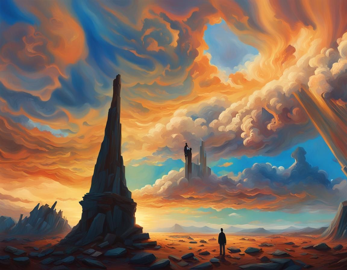 Lone Figure in Abandoned Landscape: Digital Painting