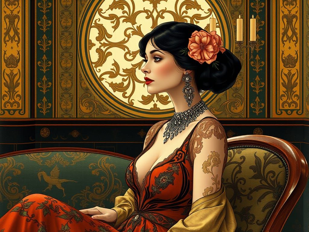 Elegant Woman in Art Nouveau Style