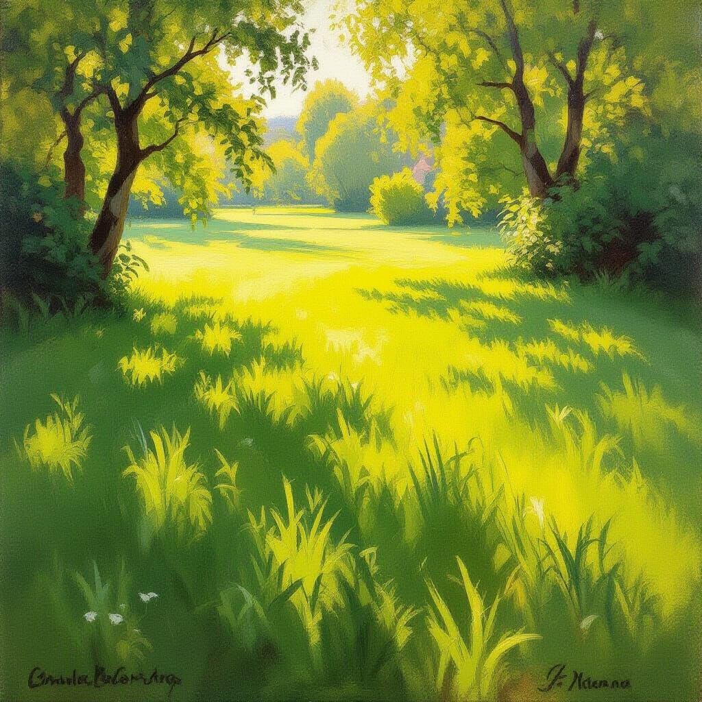 Impressionist Sunlight on Dewy Green Grass