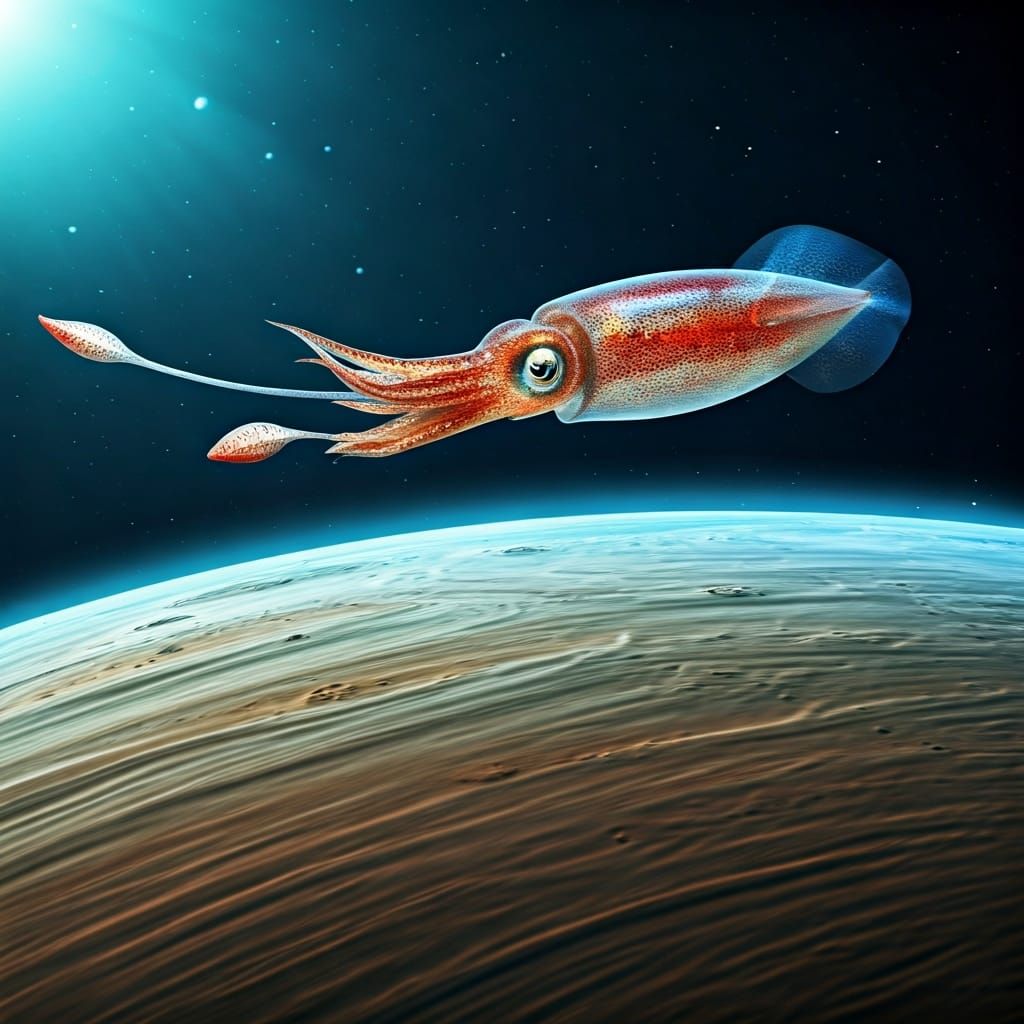Giant Squid Swimming on Jupiter's Moon Europa