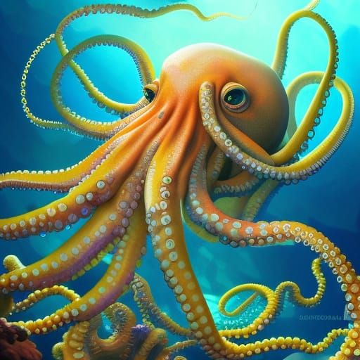 Octopus in Coral Reef: Detailed Underwater World