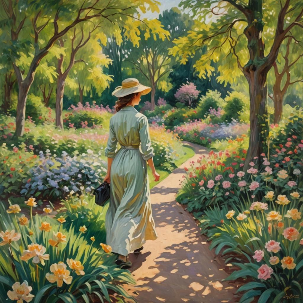 Botanical Garden Impressionist Oil Painting