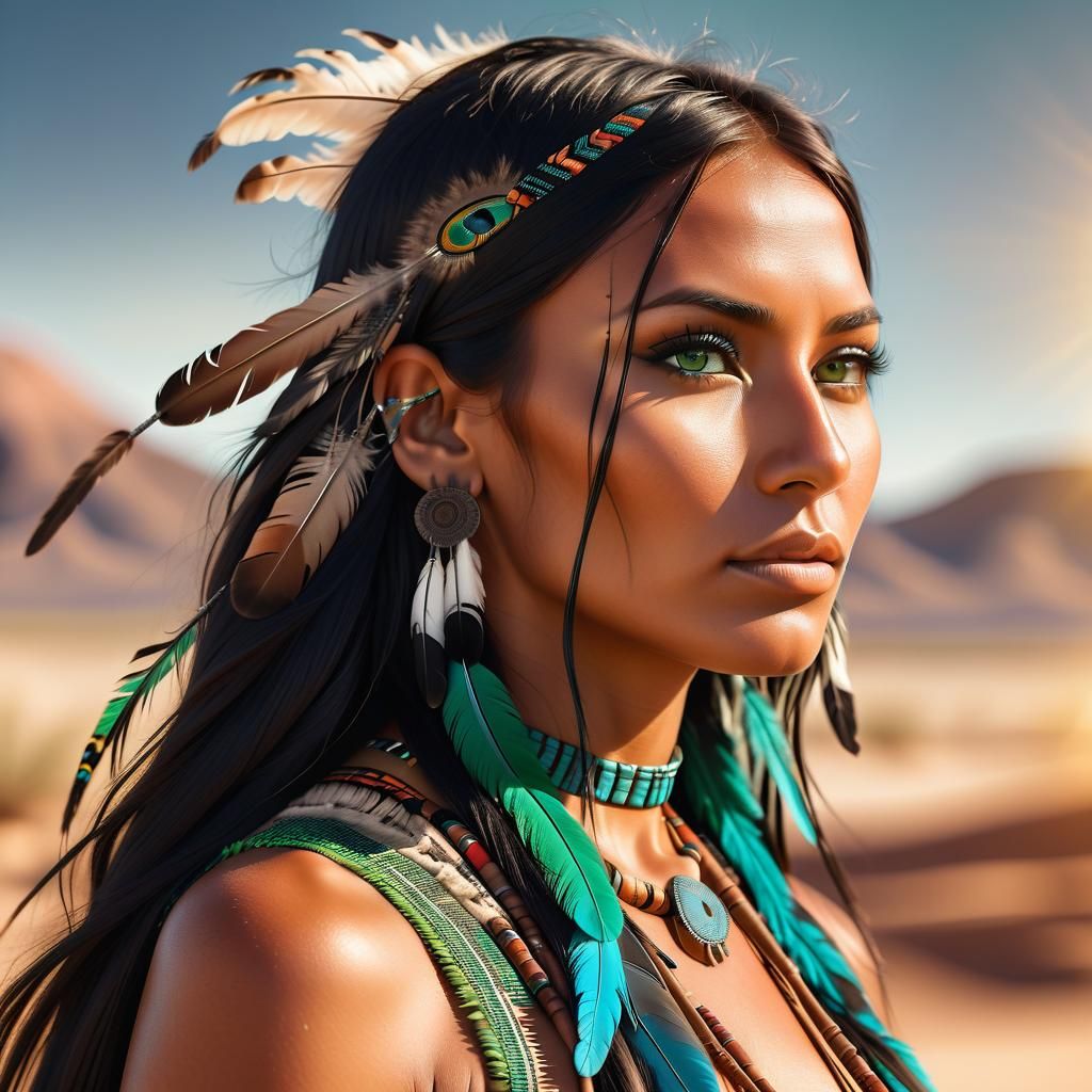 Native American Woman Portrait in Desert Sunlight