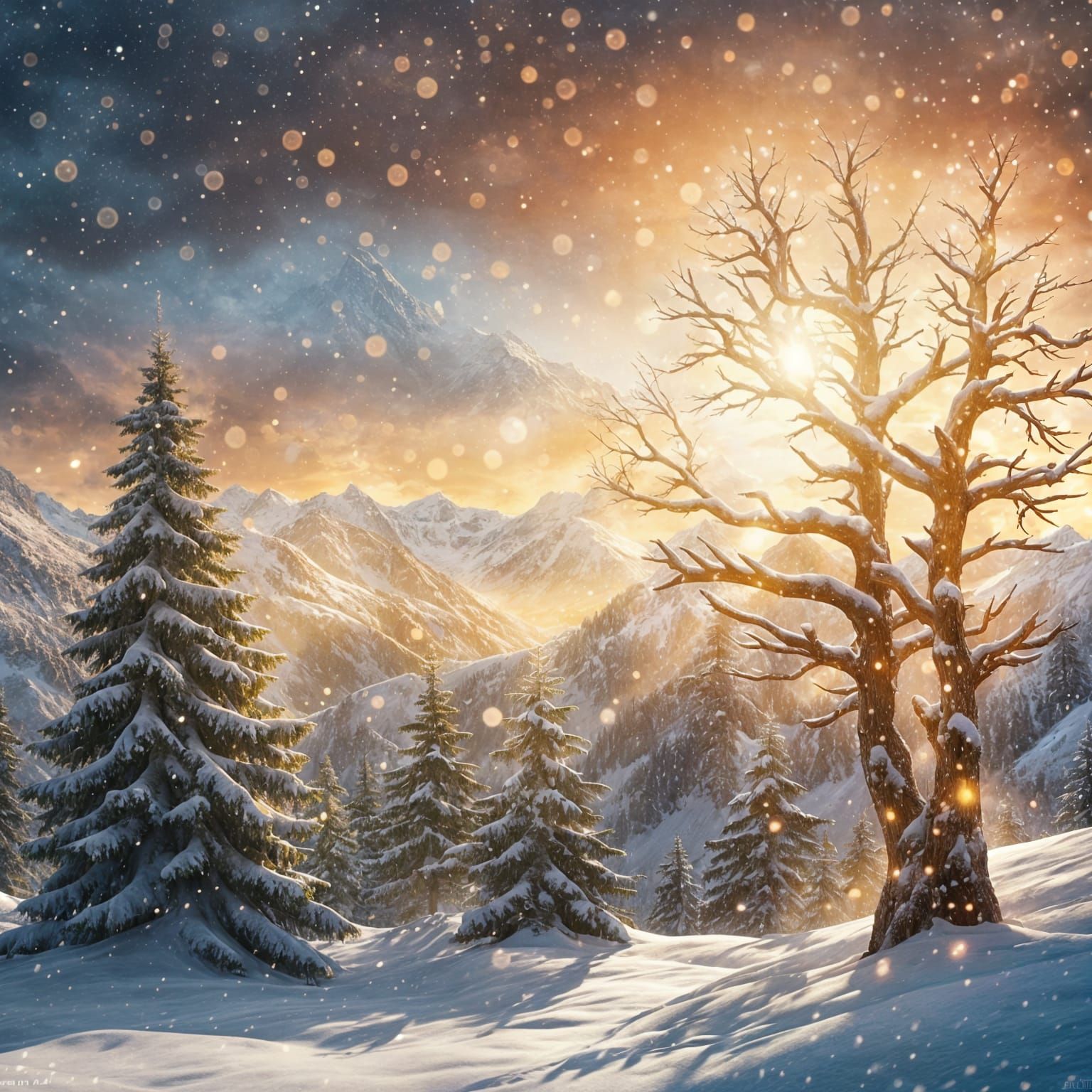 Quiet Sunset over Snowy Winter Landscape