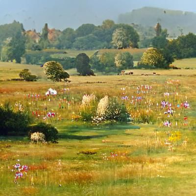 English Meadow Landscape in Late Summer