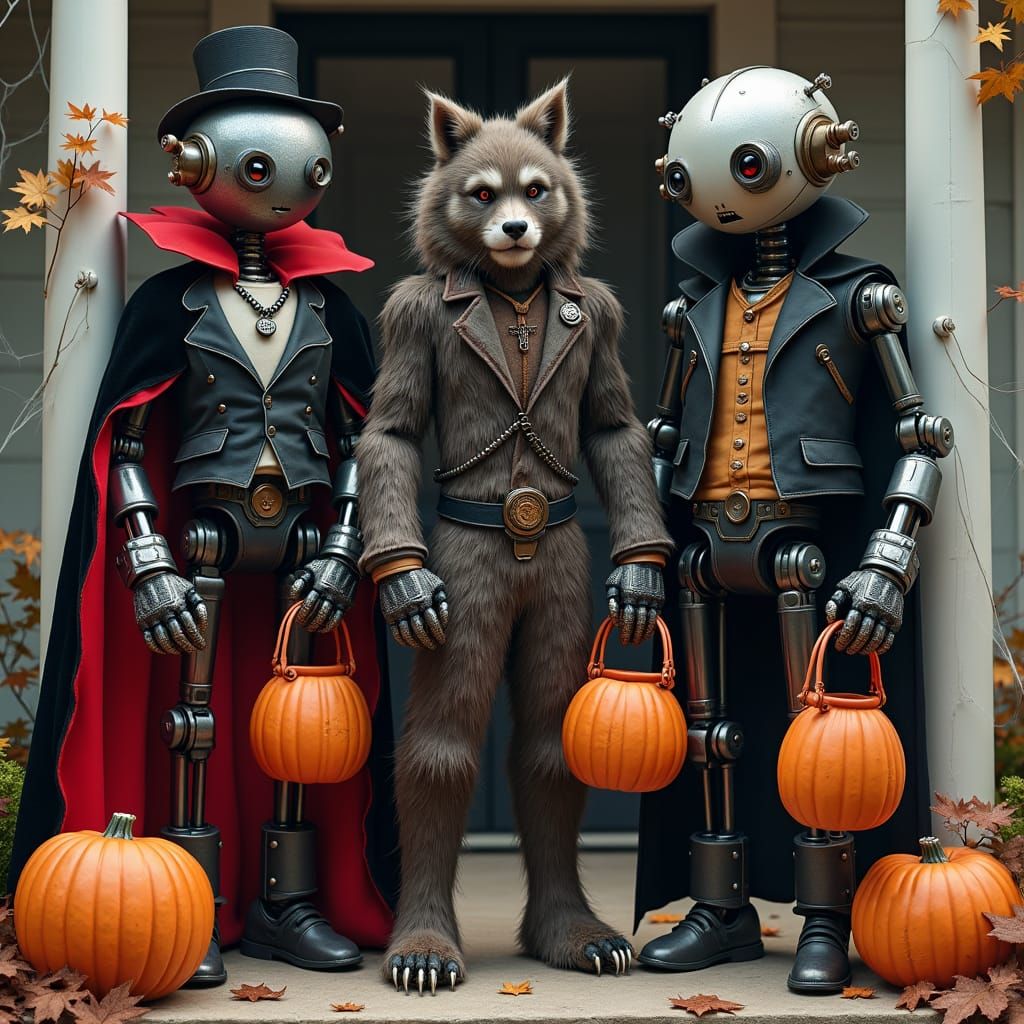 Robotic Monsters Trick-or-Treat in Steampunk Gothic Style