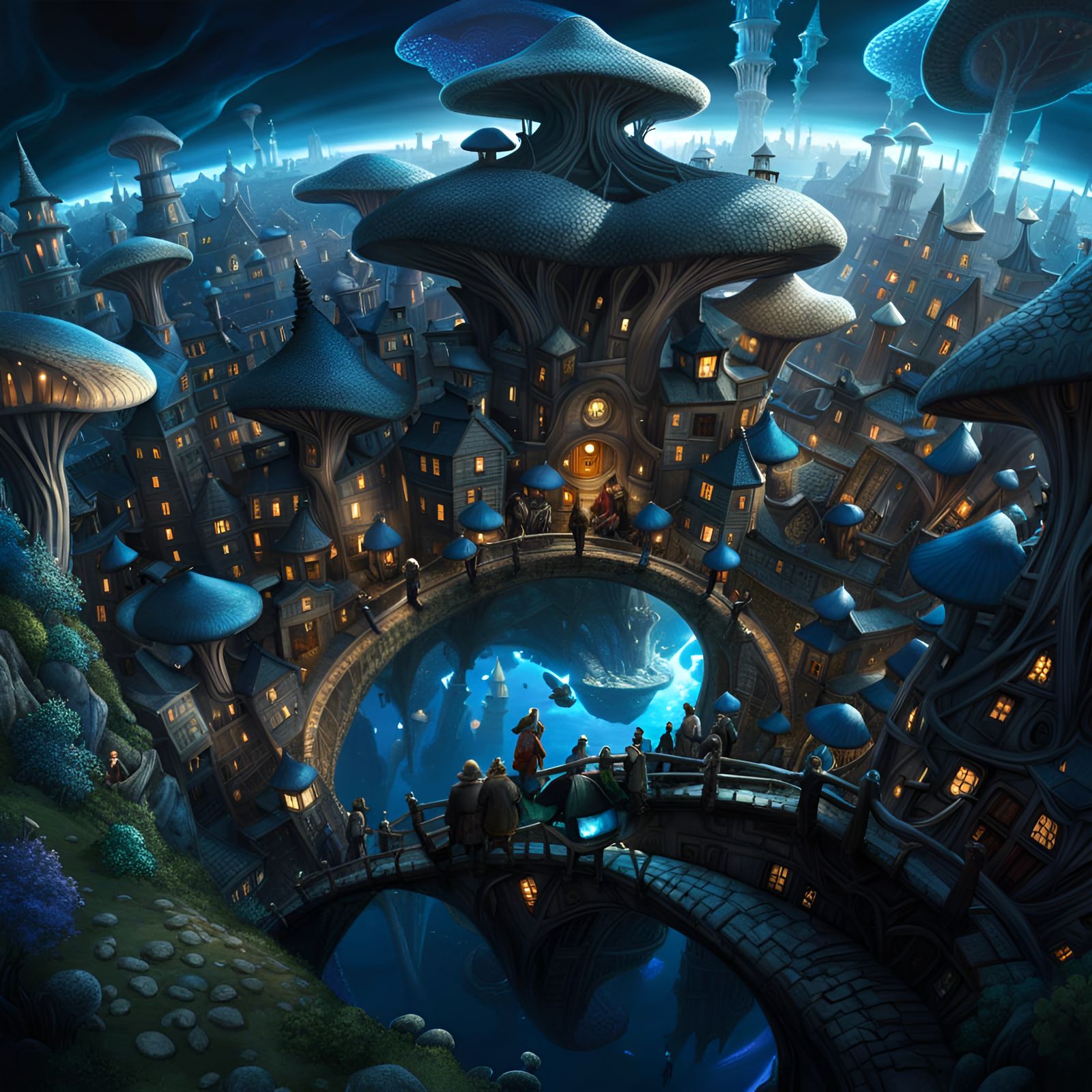 Shimmering Nature Portal Reveals Mushroom City