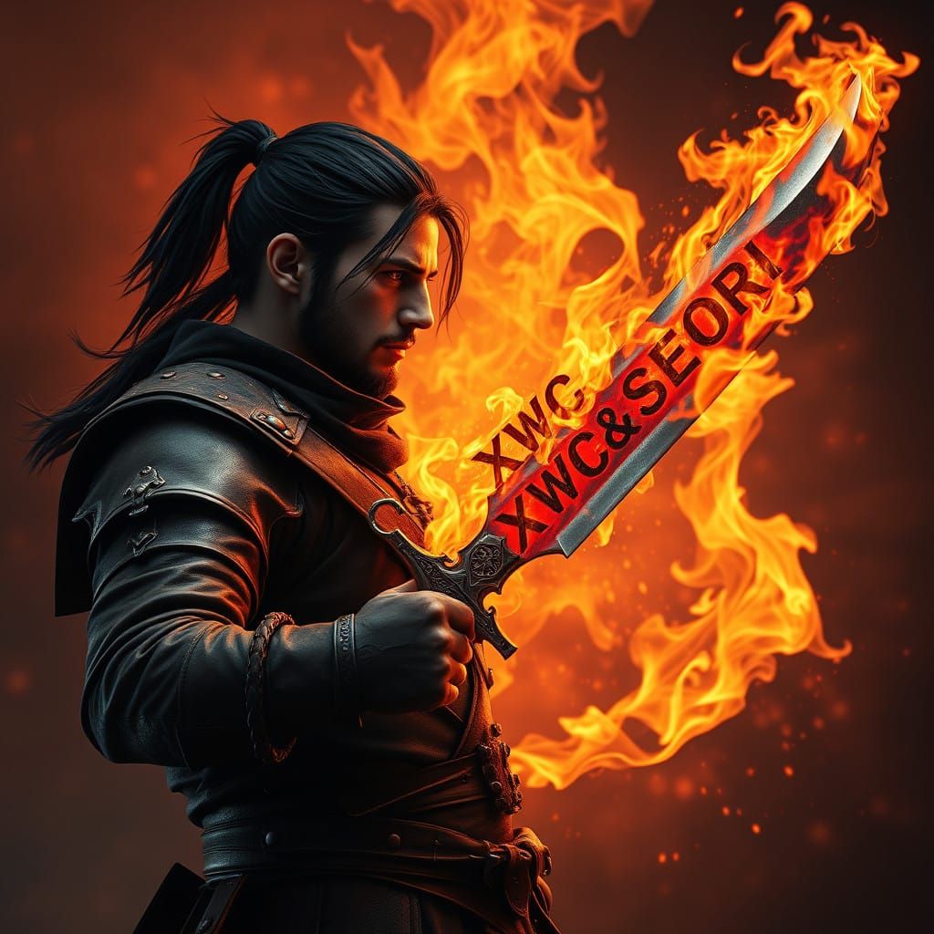 Dark Fantasy Warrior Engulfed in Flames, Inspired by Cyberpu...