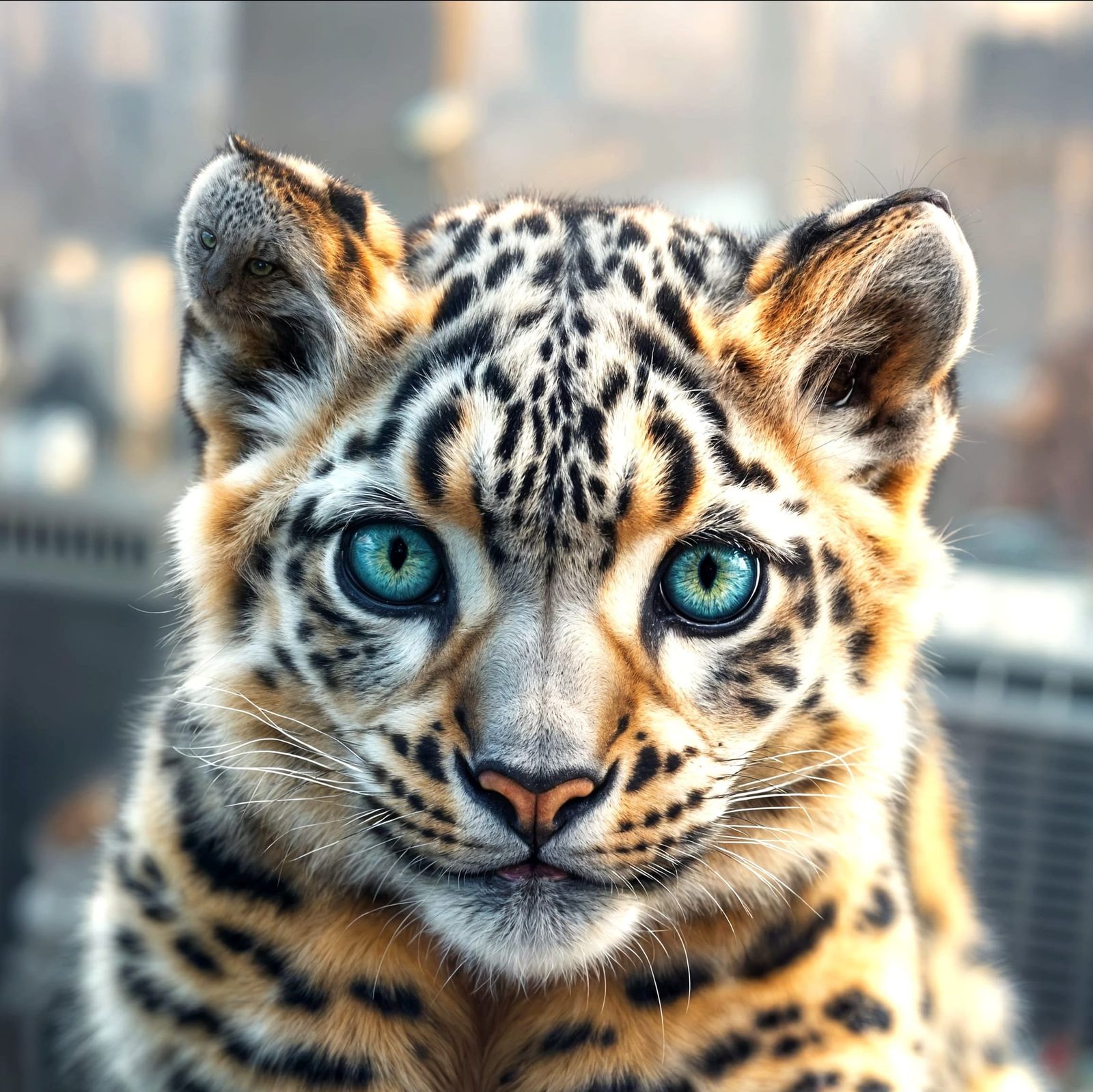 Snow Leopard Cub on Skyscraper, Macro Photography