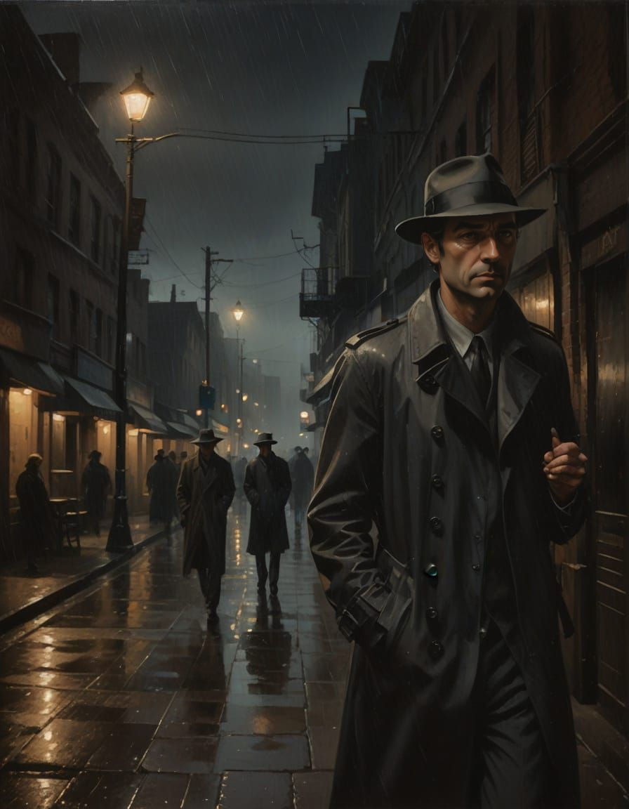 Mysterious Night Scene in a Noir Art Style