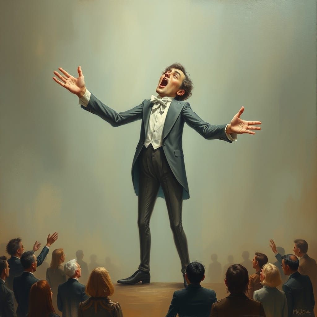 Surreal Tenor Sings to Strange Audience in Dreamlike Paintin...