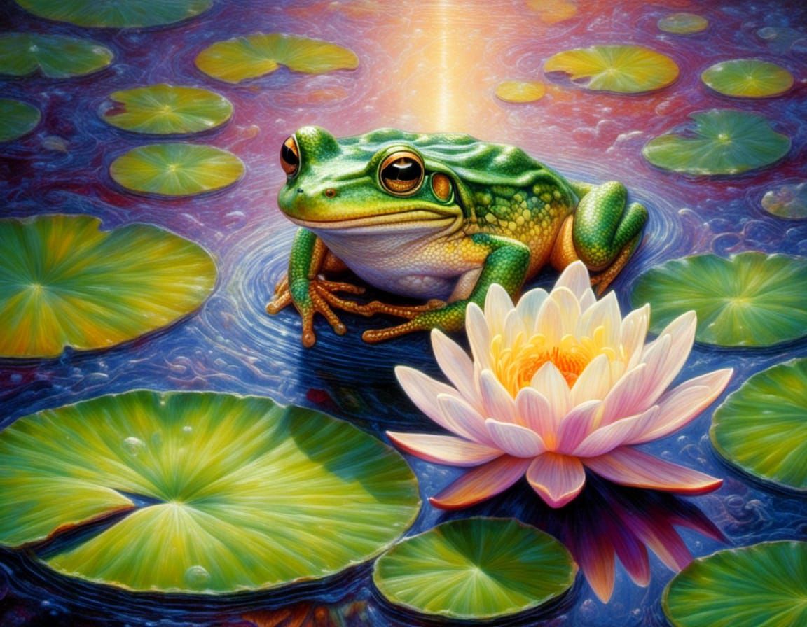 Frog in Summer Storm: Airbrush Fantasy Art