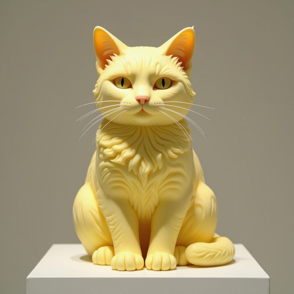 Hyperrealistic Butter Cat Museum Specimen