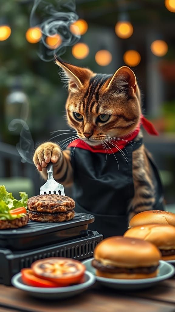 Whimsical Feline Chef in BBQ Apron