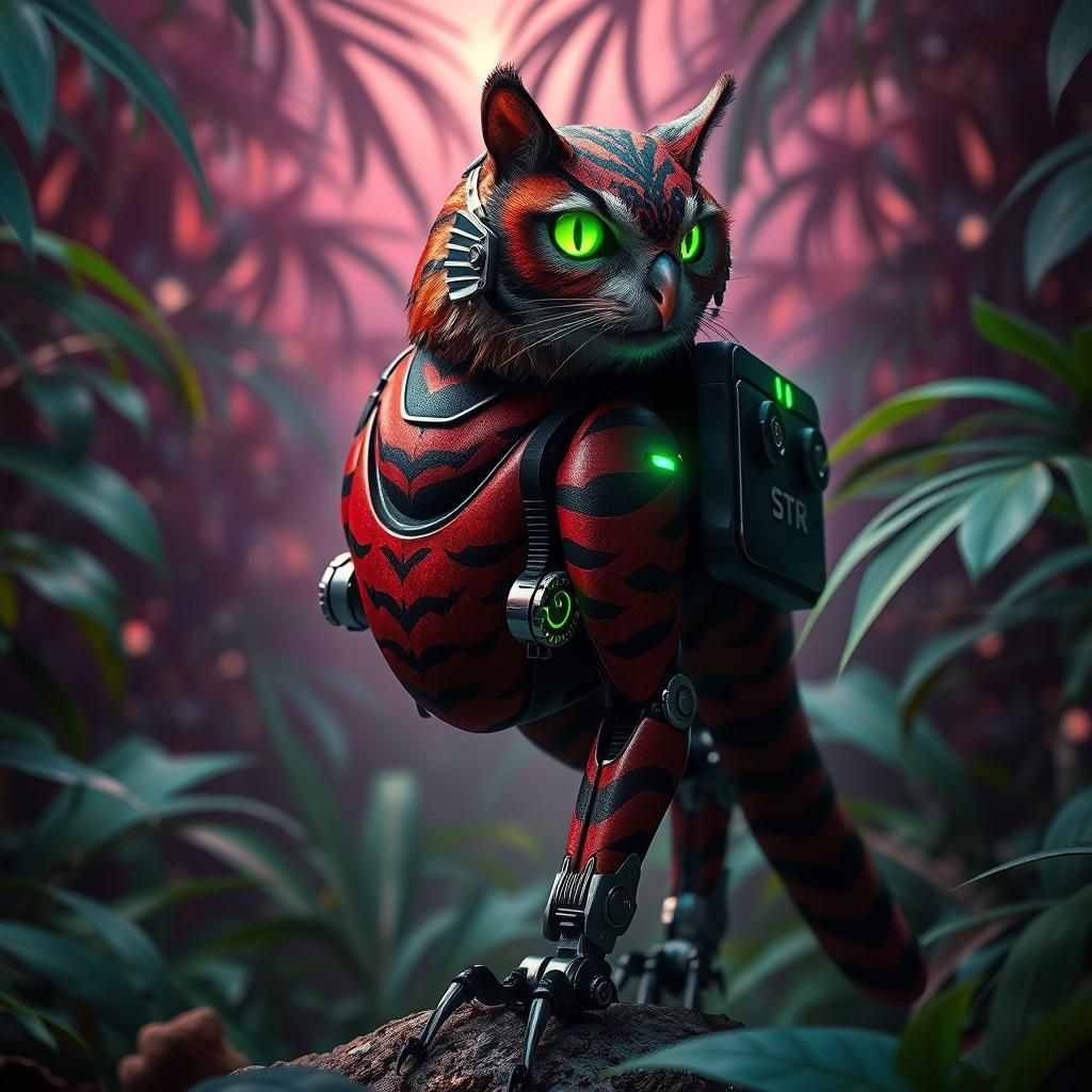 Robotic Owl-Cat Hybrid in Digital Jungle