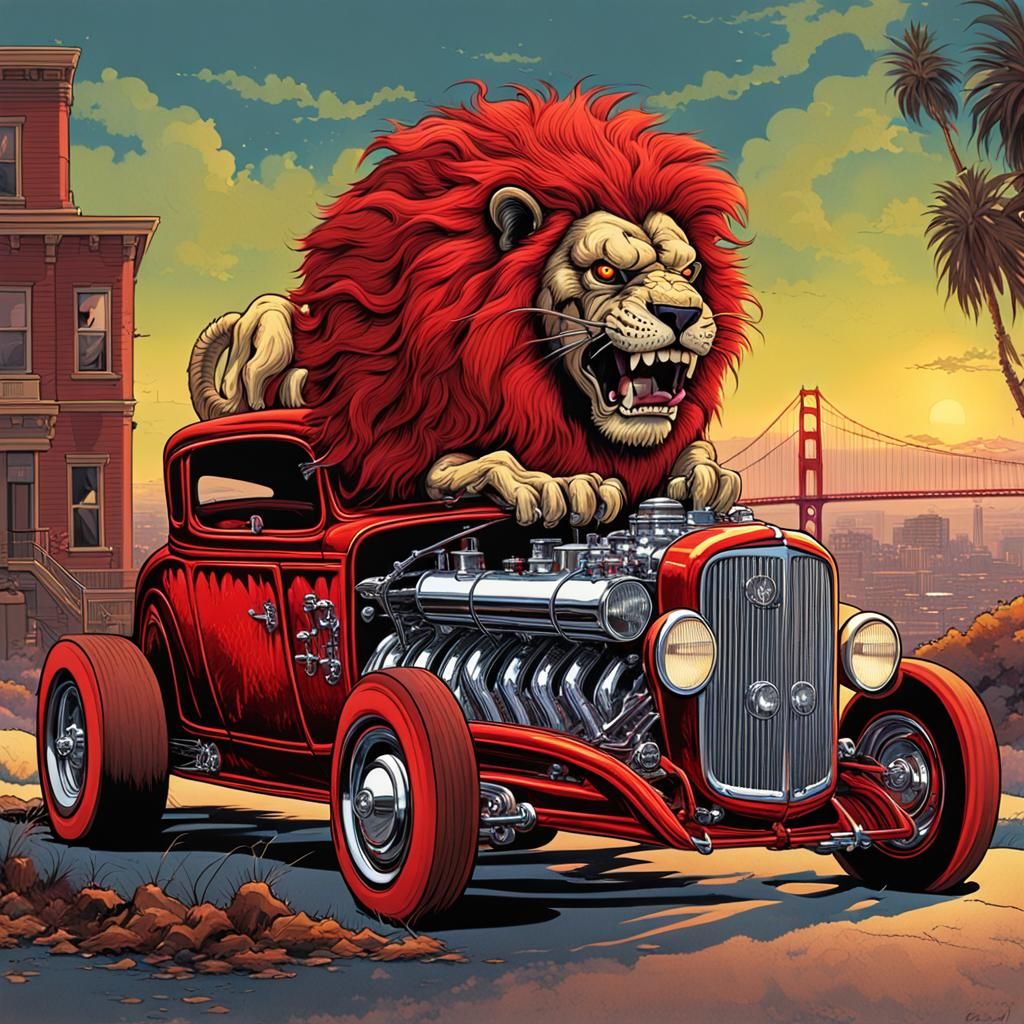 Zombie Lion in Hotrod, Roth-Style Concept Art
