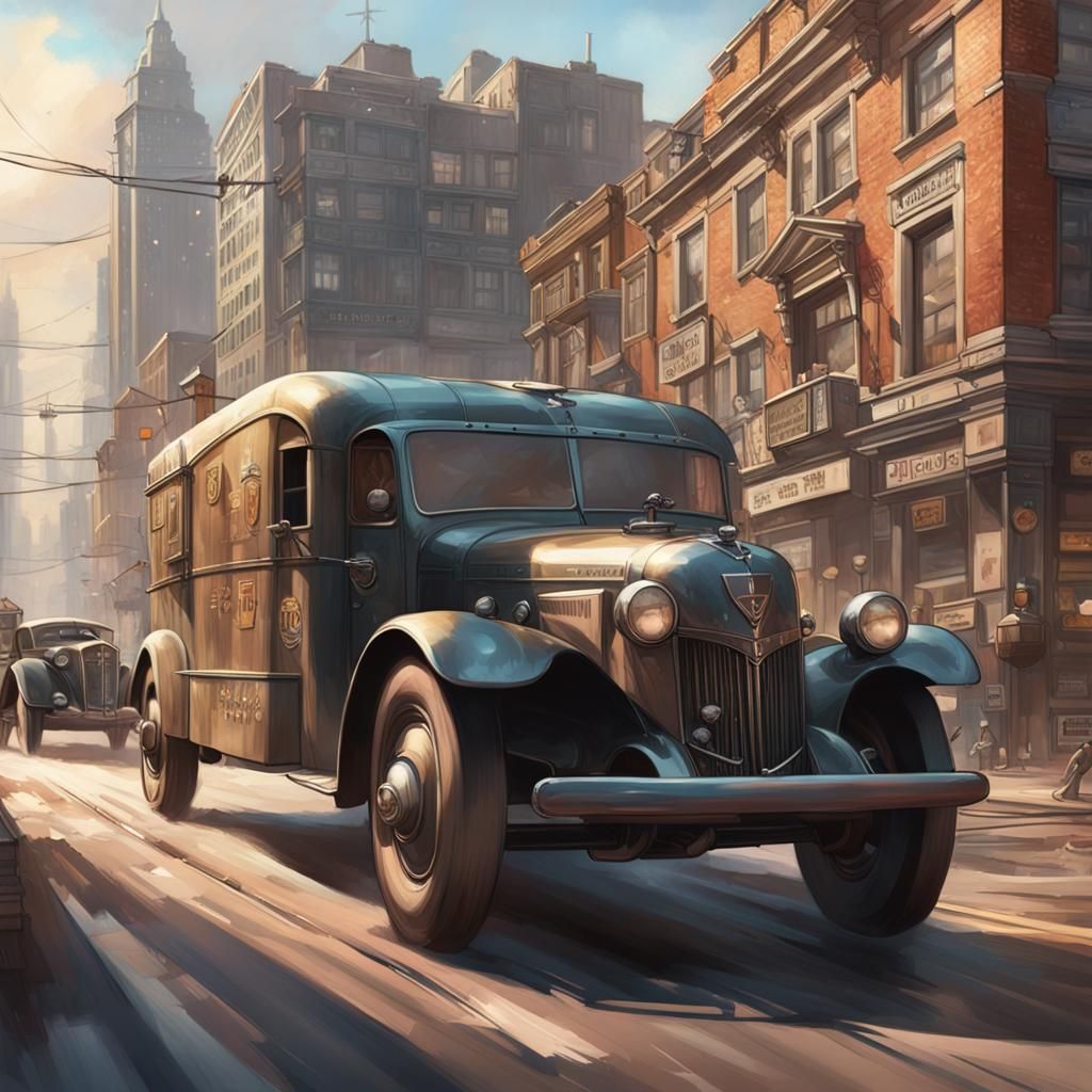 Brinks Armored Car in 1940s American City